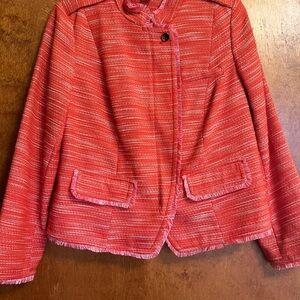 Chico's Coral Tweed Fringe-Trim Blazer